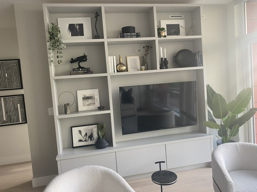custom built-in entertainment center in Langley crafted by Giovani Interior Millwork