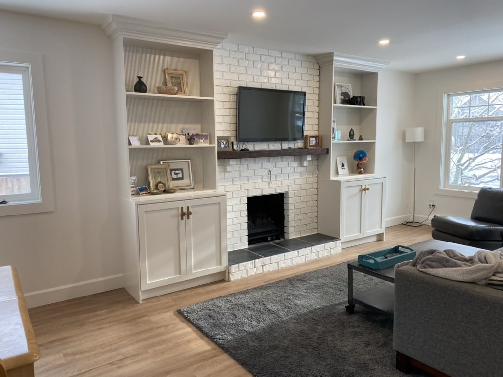 Custom built-in entertainment center in Langley crafted by Giovani Interior Millwork Inc.
