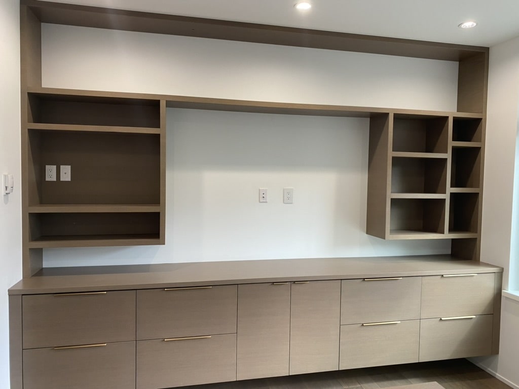 Custom built-in entertainment center in Langley crafted by Giovani Interior Millwork Inc.